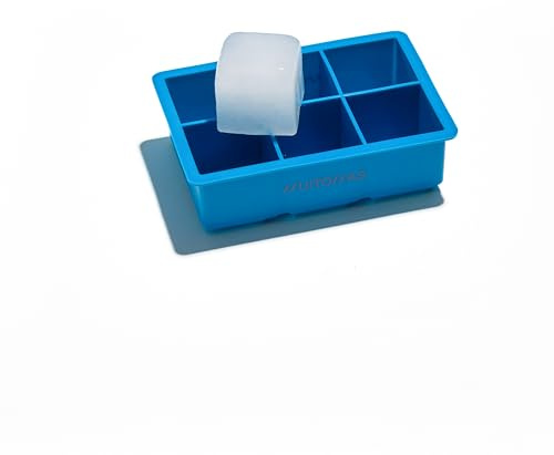 Muitomas, Moldes de silicona para cubitos de hielo XL para 6 cubos de cóctel, delgados y fáciles de limpiar, con tapa extraíble y resistente, color azul