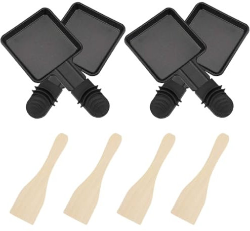 Juego de 4 sartenes antiadherentes para raclette, diseño ergonómico y fácil de limpiar