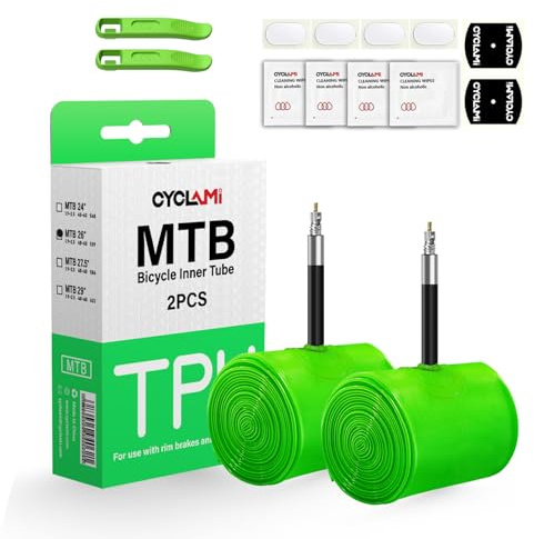CYCLAMI 2 Pack Ultralight TPU Mountain Bike Inner Tubes | Compatible with 26'' x1.9-2.5 Tires | Presta Valve 45mm French | High-Pressure Durable Tubing for MTB Bikes (26 Inch Bicycle Tires)
