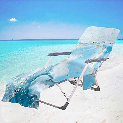Surwin Housse de Chaise de Plage, Serviette de Plage Couverture Séchage Rapide Housse pour Chaise Longue de Jardin Protection Bain de Soleil pour Hôtel Piscine -Marbre (Océan,75x210cm)