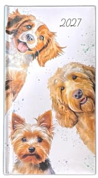 2027 Slim Diary, Week to View – Fashion Vintage Design, Soft Padded Hardback Cover, Portable Slim Planner (Cute Dogs)