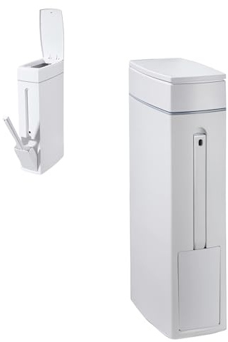 4.5L Bathroom Bin with Toilet Brush,Slim bathroom bin with Pop Up Lid,Narrow Waste Dustbin Trash Can And Hidden Brush Set for Office Kitchen Bedroom Living Room Narrow Space