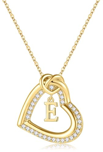 Turandoss Cadena de corazón con letras de oro para mujer y niña - 14 quilates chapado en oro Letras A-Z colgante personalizado nudo corazón collar bisutería regalos personalizados para mujeres novia