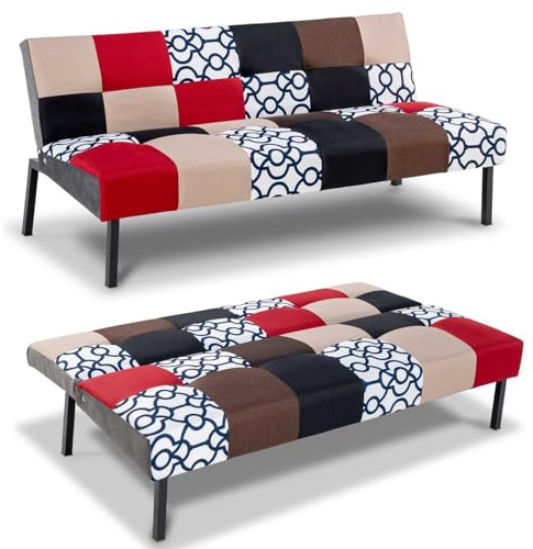 Hroth Sofa Bed 3 Seater, Click Clack Bed Settee with 5-Level Adjustable Backrest, Convertible Futon Sofa with Metal Legs, Breathable Fabric Guest Bed for Living Room & Flat, 168cm