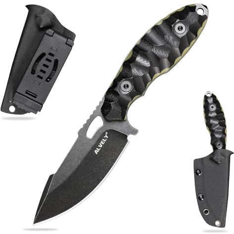ALVELY Herrenmesser mit feststehender Klinge, taktisches Campingmesser, rutschfester Griff aus Leinen, geeignet für Outdoor-Camping, Wandern und Bergsteigen, EDC-Messer (Schwarze Klinge)