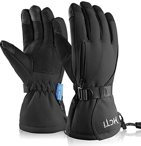 MCTi Waterproof Mens Ski Gloves Winter Warm 3M Thinsulate Snowboard Snowmobile Cold Weather Gloves Black Medium