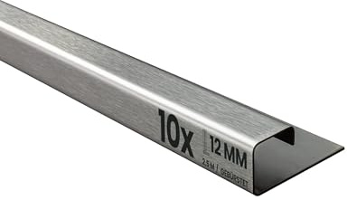 10x Quadrat-Profil Edelstahlschiene Fliesenprofil Fliesenschiene Edelstahl V2A L250cm 12mm gebürstet