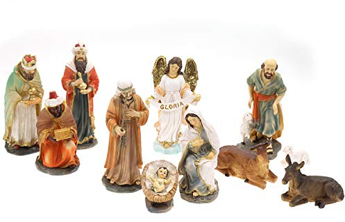 Krippenfiguren Set 11tlg. heilige Familie, heilige DREI Könige, Engel & Hirte H.: 15cm