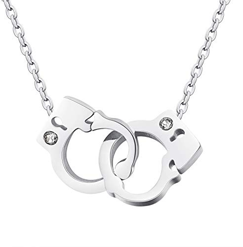 dsanbo damer kedja rostfritt stål hänge handbojor zirkon kärlek flicka smycken halsband, 13mm x 15m (Kette: 475mm), Rostfritt stål, metall, Kubisk zirkon