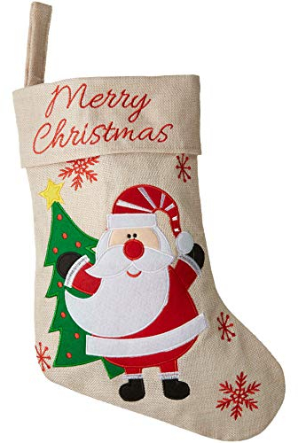 dressforfun 303316 Decorazioni Natalizie, Stivale di San Nicolò in Simil-Iuta, Motivo di Babbo Natale, Calza di Natale da Appendere