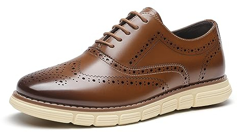 Bruno Marc Men's Crossflex Dress Sneakers Wingtip Derby Casual Oxford Formal Shoes for Comfortable Walking,Size 8.5,Brown,GRANDWING
