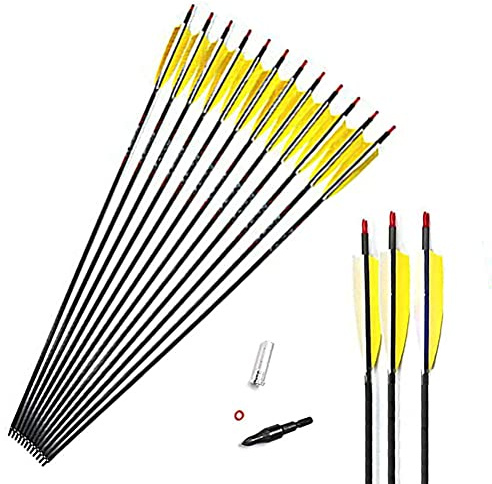 ACCMOS 32 Flecha de Carbono Puro Spine 800 5 '' Pluma de Pavo Flecha de Caza, ID 6.2 Apuntando Flechas, para Arco Largo Arco Recurvo Arco Tradicional Tiro al Arco (6pcs, Spine 800)