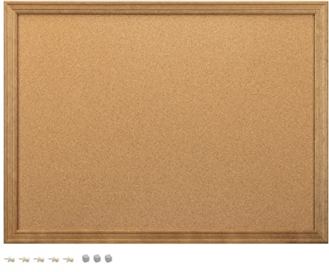 Navaris Tableau d'affichage liège magnétique - Tableau mémo mural 60 x 45 cm avec cadre en bois - Déco bureau avec punaises aimants vis fixation