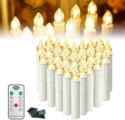 LARS360 30 candele a LED, luce calda, senza fili, con telecomando, senza fiamma, per albero di Natale, decorazioni natalizie, festività