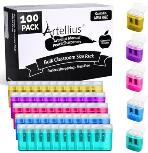 100 Pack Pencil Sharpeners Manual Double Hole Pencil Sharpener with Lid - School Pencil Sharpeners for School, Office, Home. Handheld Crayon Sharpener. Colorful Bulk Sharpeners