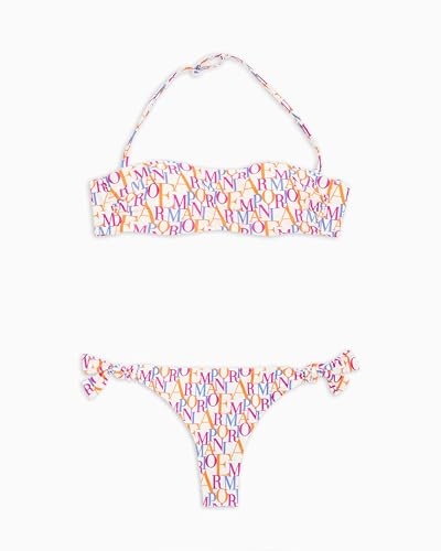 EMPORIO ARMANI Bandeau Juego de Bikini, Blanco/Logo Multicol, L Mujeres