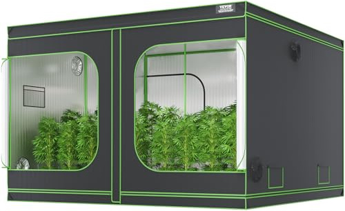 VEVOR Growbox 305 x 305 x 203 cm Gewächshaus aus 19 mm Stahl-Rahmen und 600D Oxford-Gewebe Growtent 60 kg Tragfähigkeit Growschrank Geeignet für 400 W Wachstumslicht Indoor Zuchtzelt