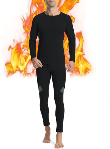 Runhit Thermal Underwear Mens Fleece Lined Long Johns for Men Thermals Top and Bottoms Set Long Sleeve Base Layer Cold Weather Gear L
