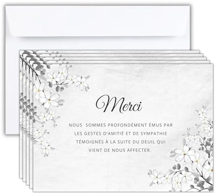 Biglietti ringraziamento lutto – Set di 5 biglietti + 50 buste bianche, condoglianze, morti ossessanti o funerali, carta opaca di qualità, formato cartolina (14,8 x 10,5 cm), design sobrio ed elegante