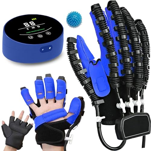 XNKLPY Emiplegia Guanti Robot per Riabilitazione Mano, Trainer per Ditariabilitazione Fisioterapica, Addestramento della Flessibilità della Dita(A:Mano Sinistra B:Mano Destra)(Size:B M,Color:Blu)