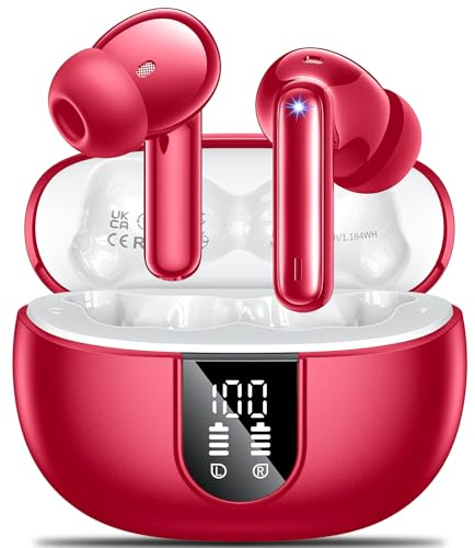 AOVOCE Auriculares Inalambricos Bluetooth 5.3,Cascos Inalámbricos Bluetooth con HiFi Estéreo,4 Mic con Reducción de Ruido ENC 42H Control Táctil Pantalla LED,Impermeable IPX7 Red