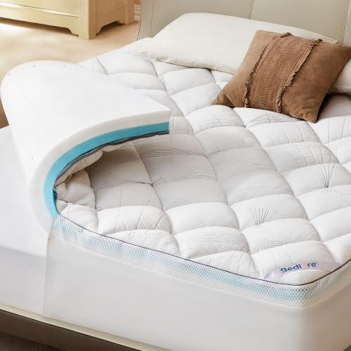BEDLORE Surmatelas 180x200 cm, Surmatelas en Mousse à Mémoire de Forme Gel Respirant et Confort, sur Matelas 2 Personnes Grand Bonnet Extensible Jusqu’à 40 cm, Lavable en Machine, Blanc