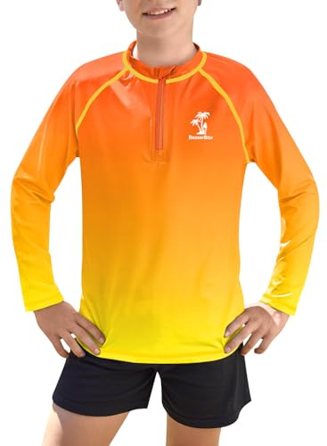 BesserBay Maglietta UV da bambino, 1/4 zip, maniche lunghe, colletto alto, UPF 50+ Rash Guard per bambini, 110-150, 150 cm