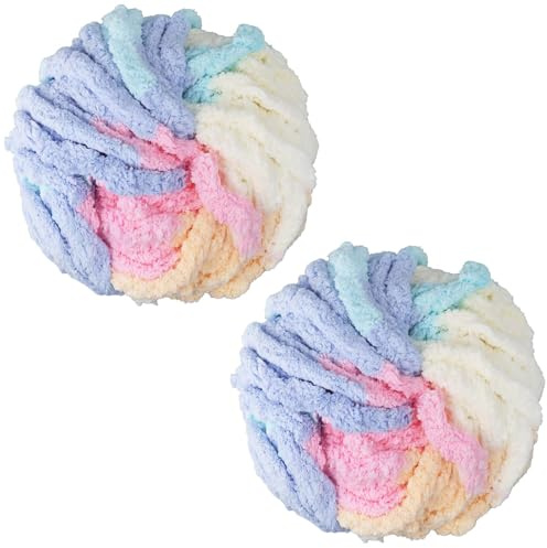 Chunky Wool Yarn 250g × 2, Chunky Yarn for Crochet, Chunky Wool for Knitting, 88Ft Length Soft Chunky Wool for Blanket Dolls Rug Bags Hats Pillow Cushion Cat Bed (Cotton Candy Colour)
