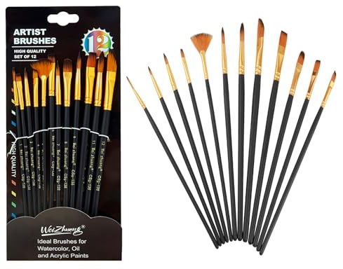 Juego de pinceles de acuarela, juego de 12 pinceles de acuarela, juego de pinceles acrílicos con cerdas finas, juego de pinceles de maquillaje para niños, para carnaval, carnaval y fiestas, también