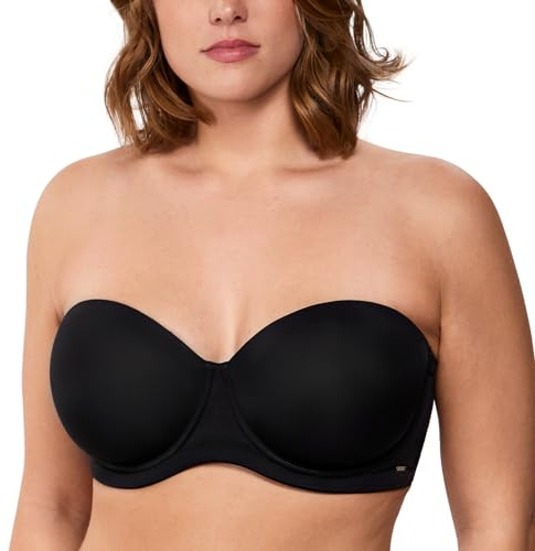 HSIA Strapless Bras for Women Large Bust Non Slip Full Coverage Underwire Supportive Multiway Strapless Bra Plus Size Black