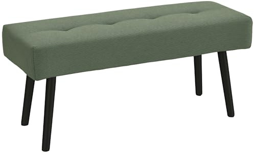 HOMCOM Banc Banquette Moderne Bout de lit rembourré en Velours côtelé et Pieds en Acier Noir, idéal pour entrée, Salon, Chambre, Charge 220 Kg, 100 x 36 x 45 cm, Vert