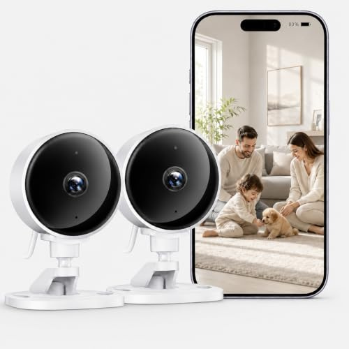 WOLFANG Telecamera WiFi Interno, Videocamera Sorveglianza 1080P, Visione Notturna, Audio Bidirezionale, Notifiche Con Sensore di Movimento, scheda SD e archiviazione cloud, 360°, confezione da 2