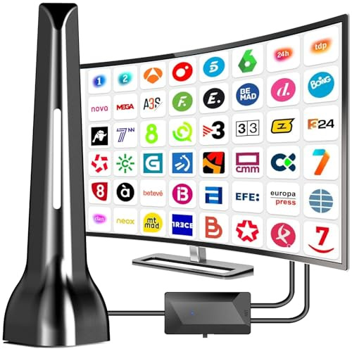 Antena TV Interior,Antena televisión Interior Potente 2026 con Base Magnética, 420 km de Largo Alcance y recepción remota de 360°,Compatible con Canales 4K/1080p/VHF/UHF DVB-T/T2 en Abierto