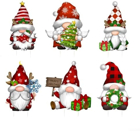6 cartelli impermeabili da giardino con gnomi natalizi con paletti, per decorazioni da giardino e prato, per feste festive, in plastica resistente alle intemperie