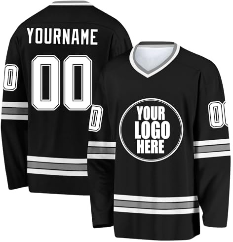 Custom Ice Hockey Jersey Adult Youth Personalised Name/Number Logo Print Long Sleeve Sport T-Shirt, Moisture-Wicking Breathable Top for Team Game Party & Anniversary