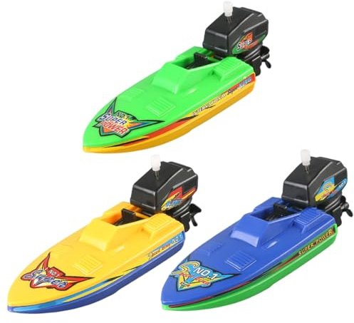 Schwimmendes aufziehbares Motorboot-Badespielzeug aus Kunststoff, 3-teilig – Spielzeugboot für die Badewanne, sicheres Wasserspiel, lustiges aufziehbares Badeboot für Kinder ab 3 Jahren