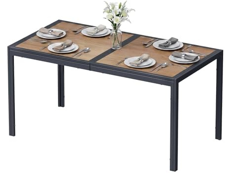 LIFERUN Trädgårdsbord 150 × 80 × 72 cm, DPC, antracit, 6 personer | UV-beständigt terrassbord med metallram, halkfritt matbord trädgård, utomhusbord för balkong, antracit