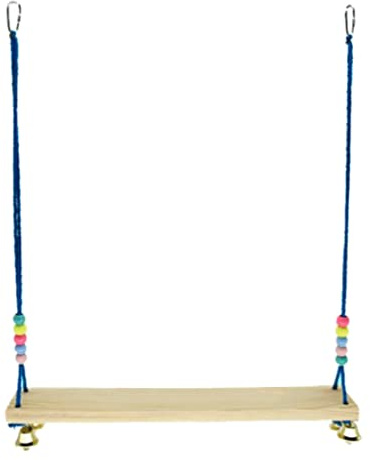 Tsophreniq Swing Toys - Supporto da appendere in legno naturale con campane per animali domestici che giocano a gabbia giocattolo per uccelli e grandi uccelli altalena giocattolo grande per uccelli