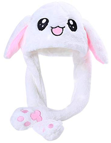 dressfan Femmes Chapeau Oreilles d'Lapin avec des Oreilles Mobiles,Lapin Bunny Chapeau Oreilles en Mouvement,Drôle Peluche Cadeau d'anniversaire de Noël pour Unisexe Adulte,Blanc,Taille unique