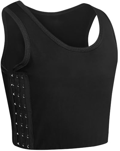 XUJI Women Hook Vest Top FTM Transgender Trans Chest Binders Tomboy Slim Fit Straps Tank Sports Bra (Black, L)