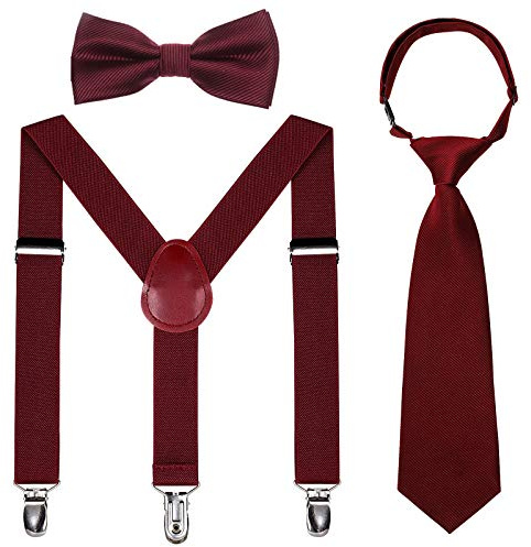 Kajeer Children Braces and Bow Tie Necktie Sets - Adjustable Elastic Suspenders Braces with Bow Ties Sets Gifts for 6-Month-old - 13-Year-old Boys & Girls (Wine red, 25 inches(5 months - 6 Years))