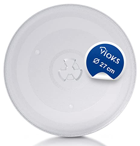VIOKS Glasteller für Mikrowelle Mikrowellenteller 27 cm 270 mm mit 3 Noppen für Mikrowelle/Mikrowelle Drehteller/Teller für Mikrowelle/Mikrowellen Glasteller Glasplatte Mikrowelle Panasonic