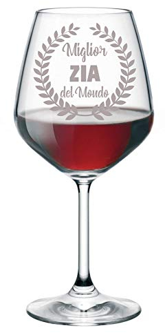 Calice da Vino incisione zia migliore del mondo - calice in vetro 500 ml