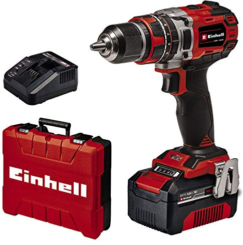 Einhell Power X-Change 50Nm Cordless Drill Driver with Battery and Charger - 18V Brushless 3-in-1 Combi Drill, Hammer Drill and Screwdriver - TE-CD 18/50 Li-i Impact Drill Set, Red/Black
