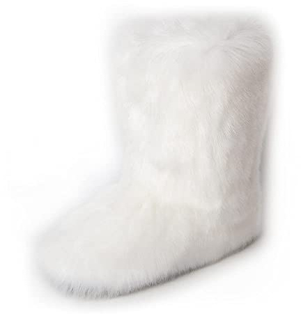 ZOSCGJMY Faux Fur Boots for Women Fuzzy Fluffy Furry Round Toe Suede Winter Snow Boots Flat Shoes