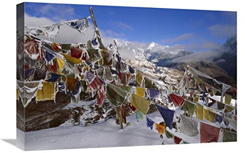 16 x 24 in. Iced Up Prayer Flags, Dzong Ri, Kangchenjunga, Sikkim Himalaya, India Art Print - Colin Monteath