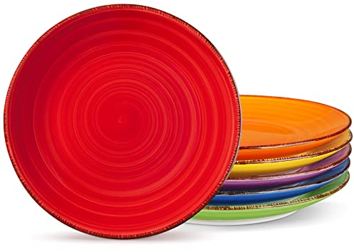 vancasso Bonita Multicolour 8.5 inch Dinner Plates Set of 6, Handpainted Big Plate Set in Rustic Look, 21.5cm Serving Plate for Dinner/Steak/Main Course, Scratch Resistant