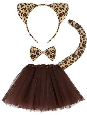 ACWOO Leopard Costume Set for Kids - 4PCS Animal Costume with Ears, Headband, Tail, Bow Tie - Fancy Cosplay for Halloween, Birthday, Party