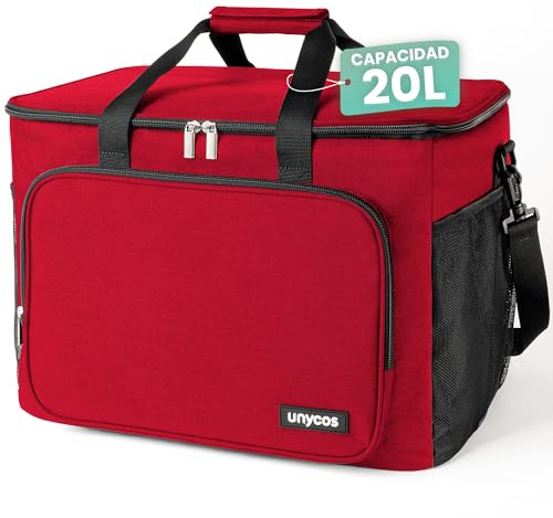 unycos - Borsa Termica 20L Manutenzione di Freddo e Caldo per Uomo/Donna/Bambino, Borsa Frigo Impermeabile Interno in Alluminio, Facile da Pulire, Lunch Box Leggera e Portatile (Rosso)