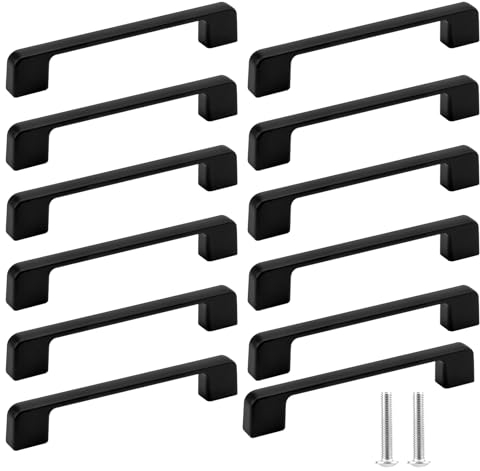 12 Stück Möbelgriffe Schwarz mit Lochabstand 128mm Edelstahl, Schrankgriffe Küchengriffe Edelstahl Schubladengriffe für Schublade, Schrank, Möbel, Küche und Wohndekoration